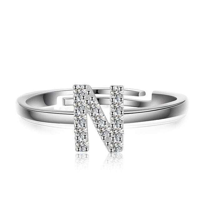 Genuine VVS Moissanite 925 Sterling Silver Letter Initial Adjustable Rings