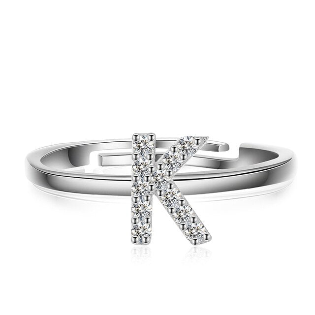 Genuine VVS Moissanite 925 Sterling Silver Letter Initial Adjustable Rings
