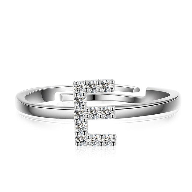 Genuine VVS Moissanite 925 Sterling Silver Letter Initial Adjustable Rings