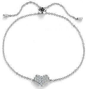 925 Solid Sterling Silver D Color VVS Diamond Adjustable Heart Chain Bracelet