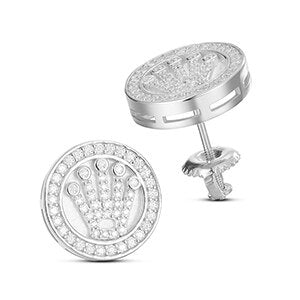 Classic 925 Silver Genuine VVS Diamond Kings Crown Hip Hop Earrings