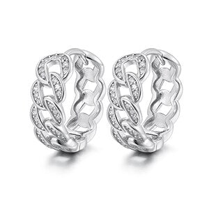925 Solid Silver Iced Hip Hop Cuban Link Earrings