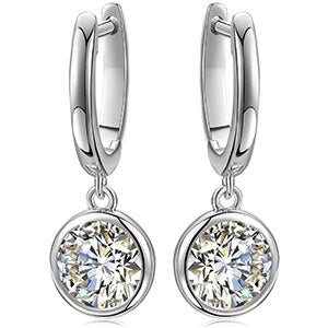 Genuine VVS Diamond Trendsetter Huggie Style Drop 925 Solid Silver Bling Earrings