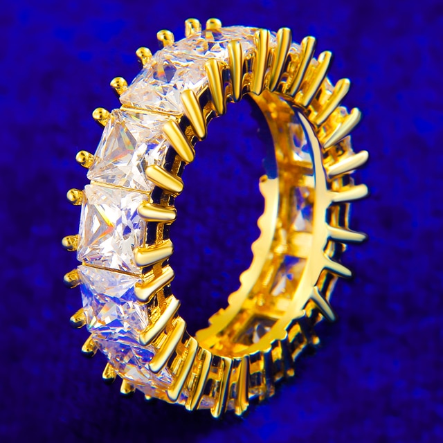 Mens Flooded Ice Blinged Out Princess Cut Unique Prong Set Hip Hop Rings