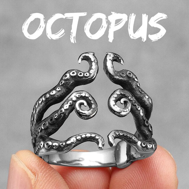 The Unique Man 316L Stainless Steel Octopus Squid Tentacle Street Wear No Fade Rings