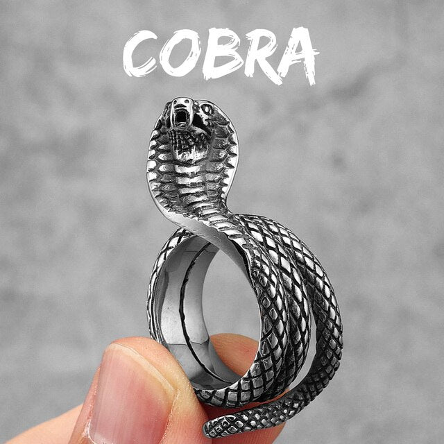 Mens Unique Fashion Man King Cobra Snake No Fade Stainless Steel Rings