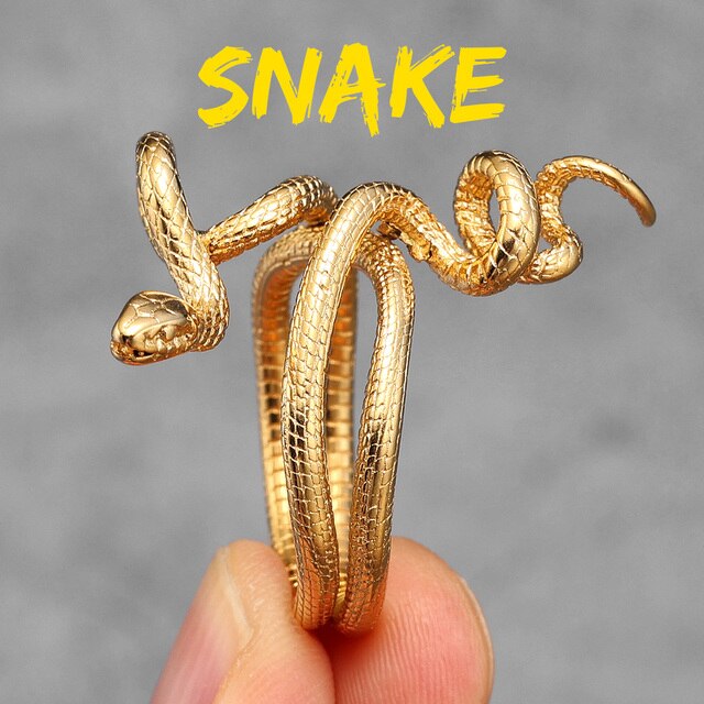 14k Gold Over No Fade Stainless Steel Coiled Snake Street Wear Unique Fashion Rings