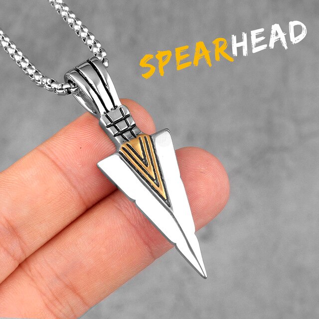 Mens 14k Gold Black Over No Fade Stainless Steel Spartan Spearhead Street Wear Pendant