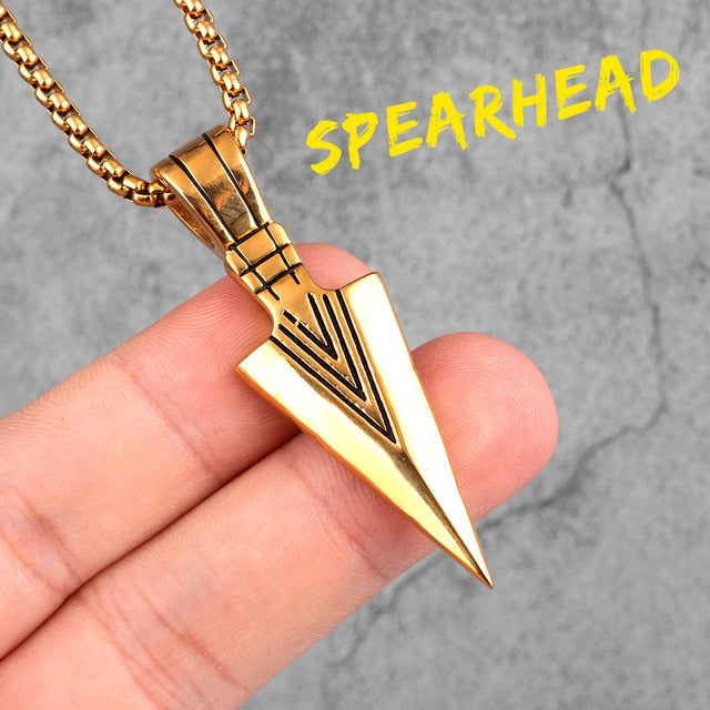 Mens 14k Gold Black Over No Fade Stainless Steel Spartan Spearhead Street Wear Pendant