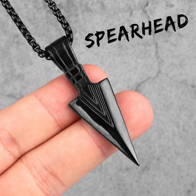 Mens 14k Gold Black Over No Fade Stainless Steel Spartan Spearhead Street Wear Pendant