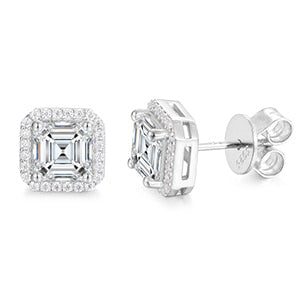 Genuine VVS Diamond Stone Solid Silver Ascher Cut Square Iced Blinged Out Earrings
