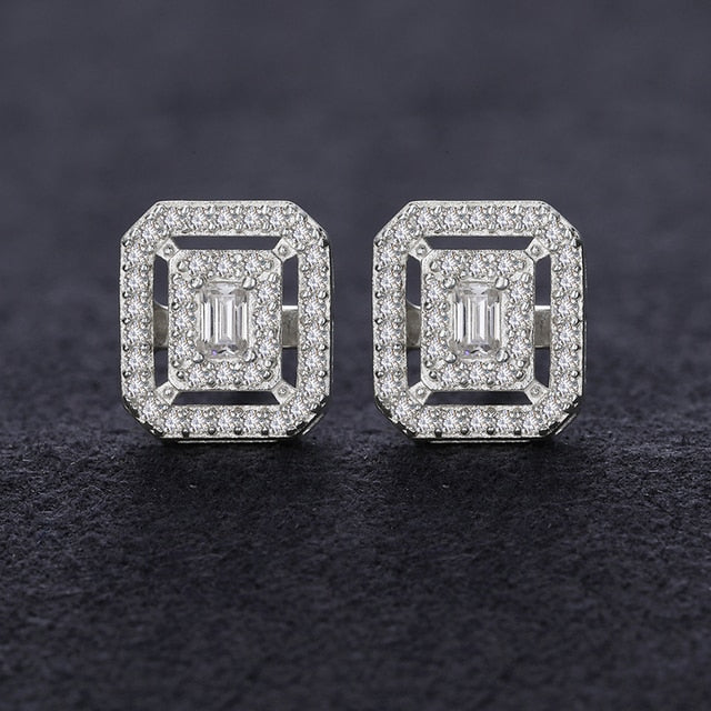 Genuine VVS Diamond Stone Solid Silver Ascher Cut Square Iced Blinged Out Earrings