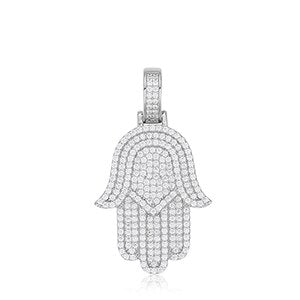 Solid Sterling Silver Genuine VVS Diamond Hamsa Hand Hip Hop Pendant