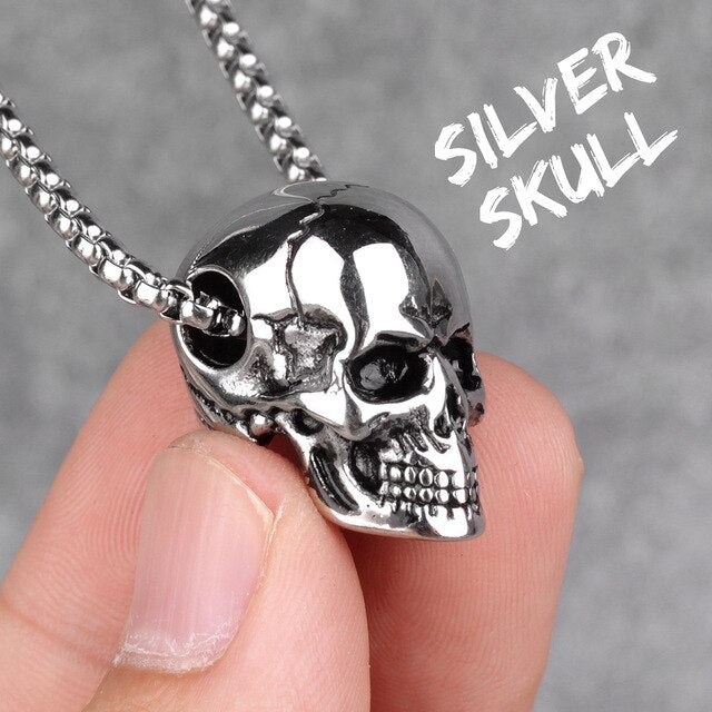 14k Gold Black Hematite over Solid No Fade Stainless Steel Skull Street Wear Pendant