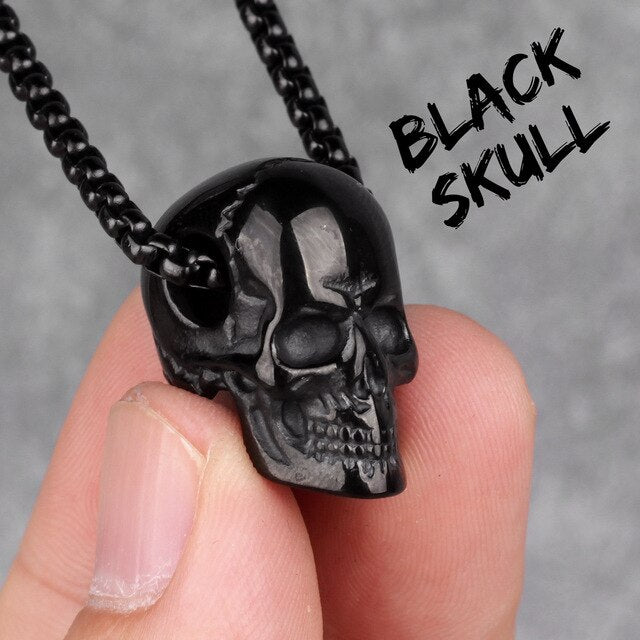 14k Gold Black Hematite over Solid No Fade Stainless Steel Skull Street Wear Pendant
