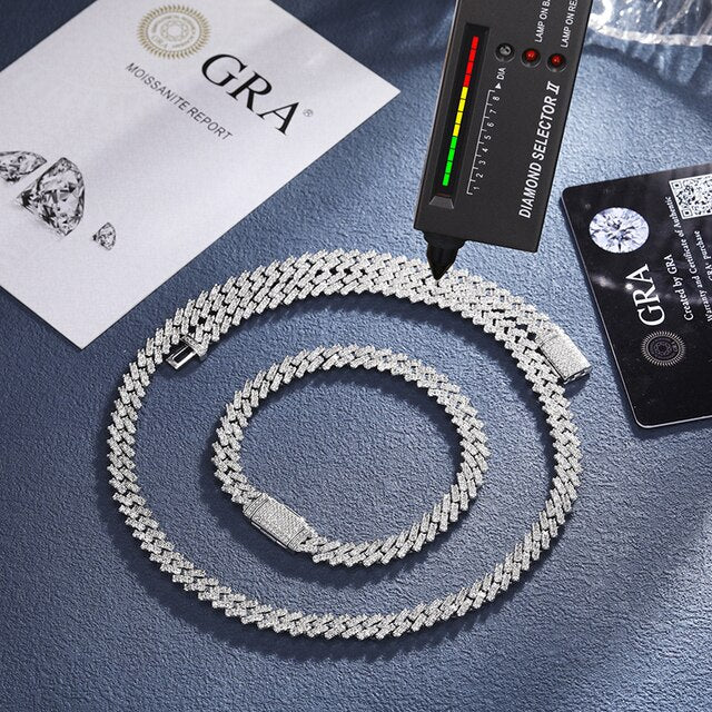 Mens Flooded Iced VVS Diamond 925 Sterling Silver Miami Cuban Link Hip Hop Chains