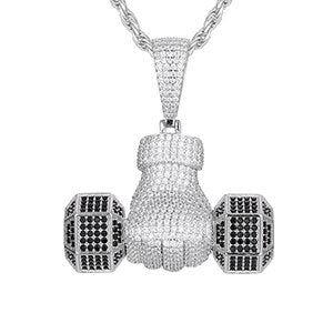 Do You Even Lift Solid Sterling Silver Dumbbell Genuine VVS Diamond Pendant Chain