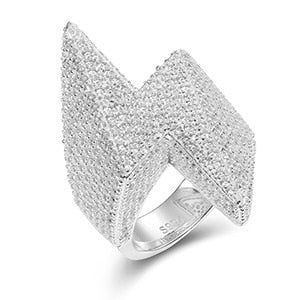 Solid Sterling Silver Genuine VVS Diamond Lightning Strike Hip Hop Rings