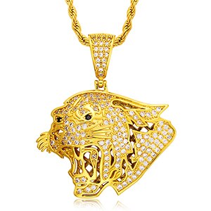 Mens Flooded Ice Roaring Tiger 18k 925 Silver Rose Gold Hip Hop Pendant Chain