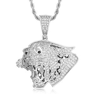Mens Flooded Ice Roaring Tiger 18k 925 Silver Rose Gold Hip Hop Pendant Chain