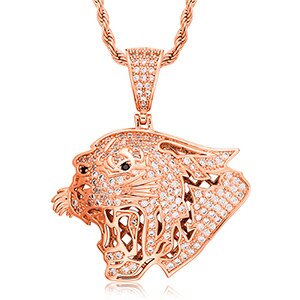 Mens Flooded Ice Roaring Tiger 18k 925 Silver Rose Gold Hip Hop Pendant Chain