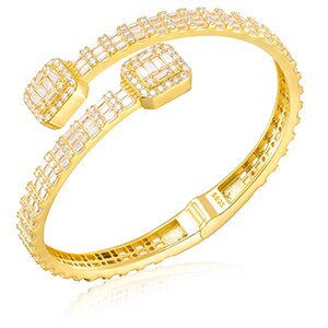 Genuine VVS Moissanite Diamond Hip Hop Baguette Bangle Iced Blinged Out Bracelets