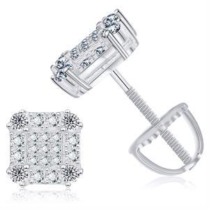 Mens Genuine VVS Diamond Iced Squares Blinged Out Solid 925 Silver Hip Hop Earrings