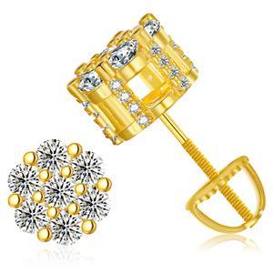 18k Over Solid 925 Sterling Silver Genuine VVS Diamond 7 Stone Iced Blinged Out Earrings