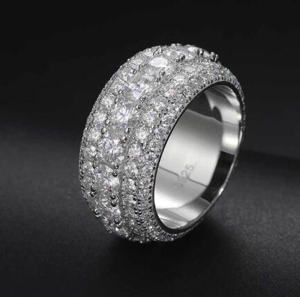 Mens 3 Row 11mm Width Solid 925 Silver Genuine VVS Diamond Iced Bling Out Rings
