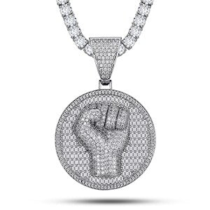 Mens Fully Iced Blinged Out 3D Power Fist Micro Pave Hip Hop Pendant