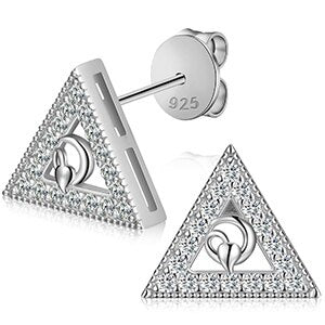 Solid 925 Sterling Silver Ancient Triangle Symbol Bling Hip Hop Real VVS Diamond Earrings