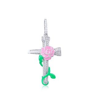 Spiritual Jesus Nail Cross Genuine VVS Diamond Solid Sterling Silver Glowing Rose Chain Necklace