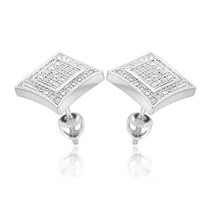 15mm 18k Gold 925 silver Double Squared Micro Pave Hip Hop Earrings