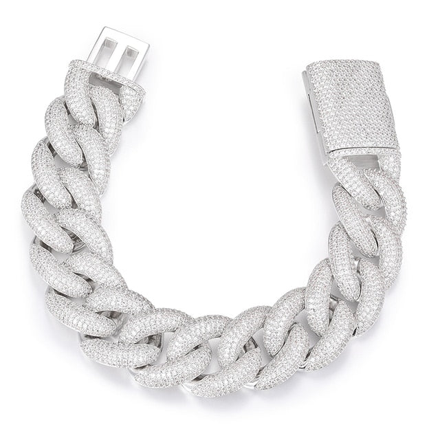 Mens 20mm 5 Row Solid 925 Sterling Silver Genuine VVS Diamond Cuban Link Hip Hop Bracelets