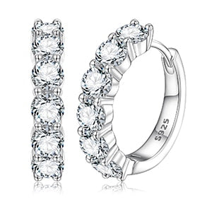 Solid 925 Sterling Silver Genuine VVS Diamond Hoop Huggie Hip Hop Earrings