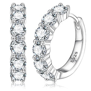 Solid 925 Sterling Silver Genuine VVS Diamond Hoop Huggie Hip Hop Earrings