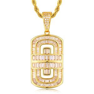 Mens Flooded Ice Baguette 18k Gold 925 Silver D-Tag Style Hip Hop Pendant