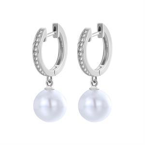 Genuine VVS Diamond Solid Sterling Silver Pearl Drop Dangle Bling Bling Earrings