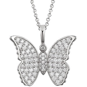 Ladies Solid 925 Sterling Silver VVS Diamond Butterfly Casual Bling Bling Pendant Necklace