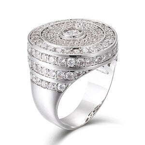 Mens Iced Disc Luxury Hip Hop 18k Gold 925 Silver Bling Flooded Ice Rings