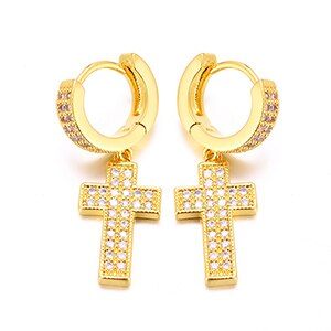 Flooded Ice Double Row Cross Huggie 18k Gold 925 Silver Hip Hop Earrings