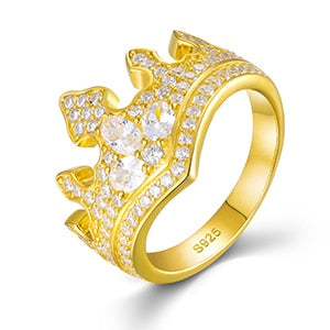 Ladies Genuine VVS Diamond Solid 925 Silver Royal Princess Crown Bling Rings