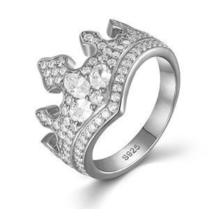 Ladies Genuine VVS Diamond Solid 925 Silver Royal Princess Crown Bling Rings