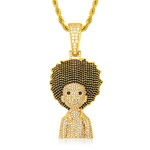 Flooded Ice Boondocks Inspired Huey Hip Hop Pendant Chain Necklace