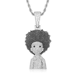 Flooded Ice Boondocks Inspired Huey Hip Hop Pendant Chain Necklace