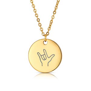 Ladies 14k Gold Over No Fade Stainless Steel I Love Your Hand Symbol Necklace