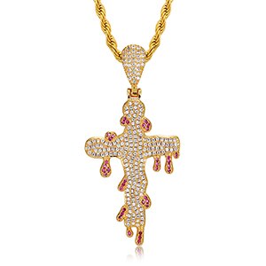 Mens Blood Dripping 18k Gold 925 Silver Hip Hop Street Wear Cross Pendant