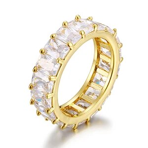 18k Gold 925 Silver 1 Row Solitaire Baguette Iced Blinged Out Mens Rings