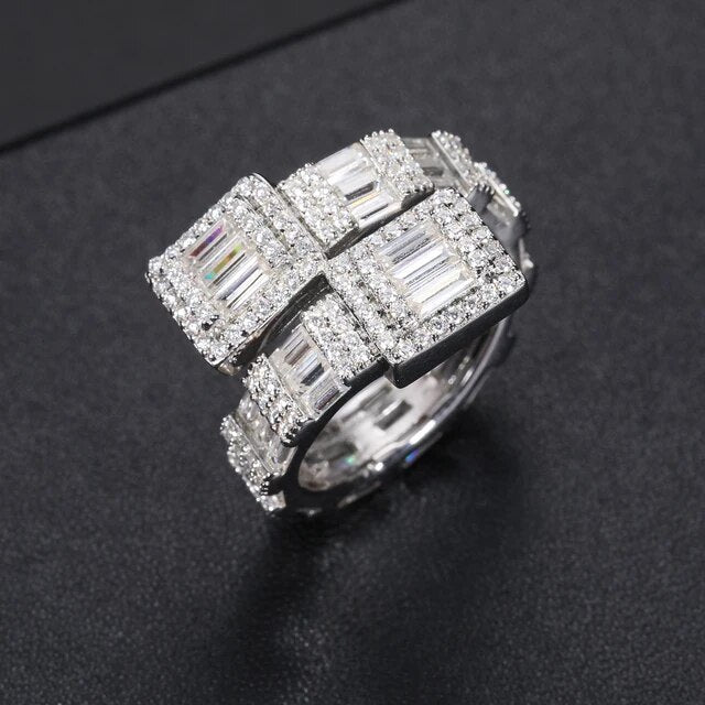 Iced Solid Sterling Silver VVS Baguette Diamond Blinged Out Finger Wrap Ring