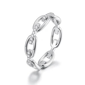 Ladies 925 Solid Sterling Silver Iced Blinged Out Chain Link Rings